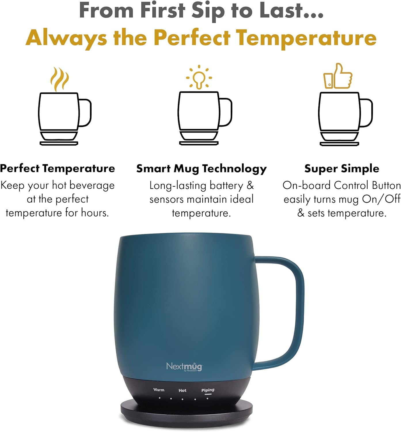 Nextmug - Temperature-Controlled, Self-Heating Coffee Mug (Slate Blue - 14 oz.) Nextmug - Temperature-Controlled, Self-Heating Coffee Mug (Slate Blue - 14 oz.)