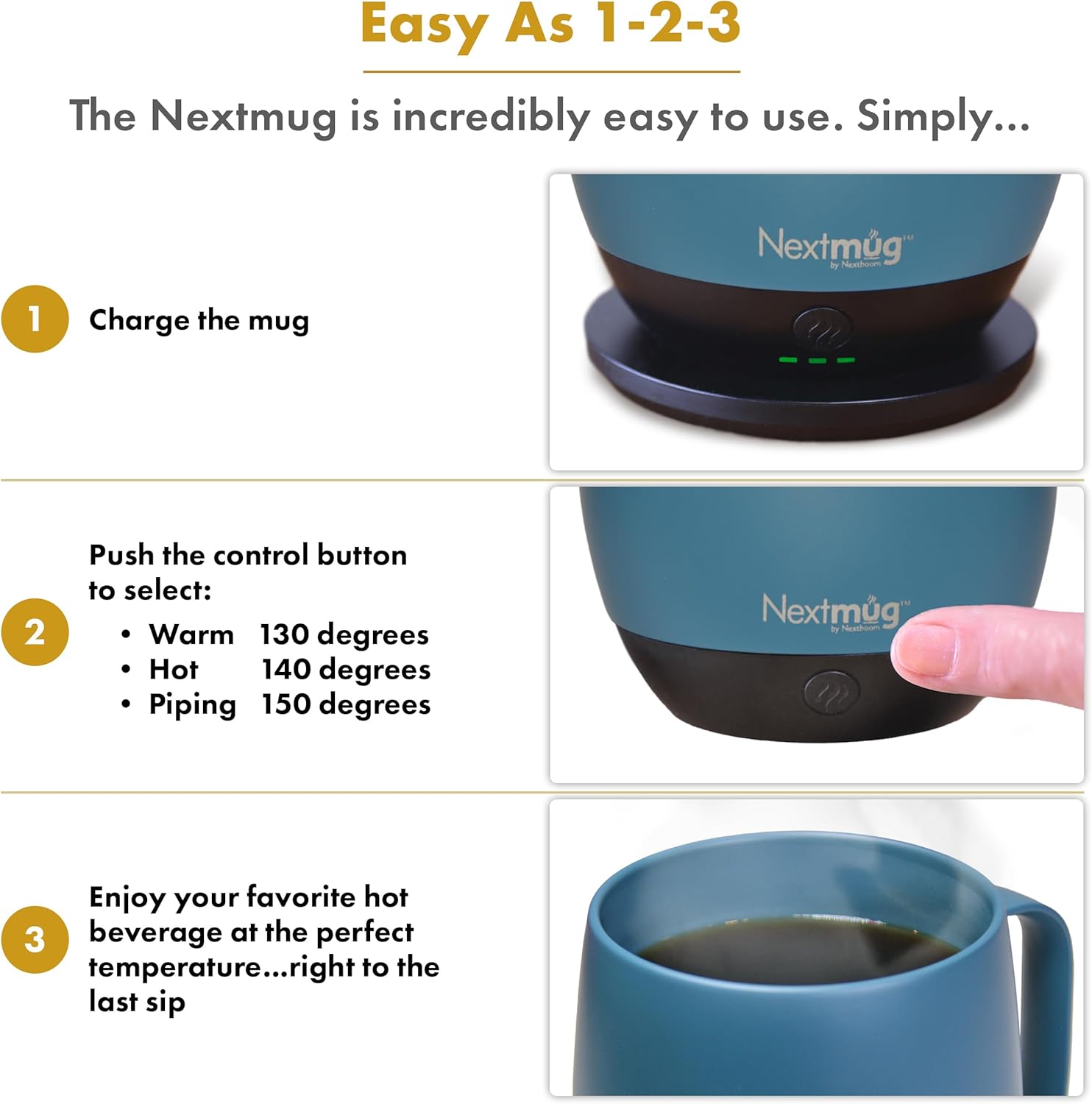 Nextmug - Temperature-Controlled, Self-Heating Coffee Mug (Slate Blue - 14 oz.) Nextmug - Temperature-Controlled, Self-Heating Coffee Mug (Slate Blue - 14 oz.)
