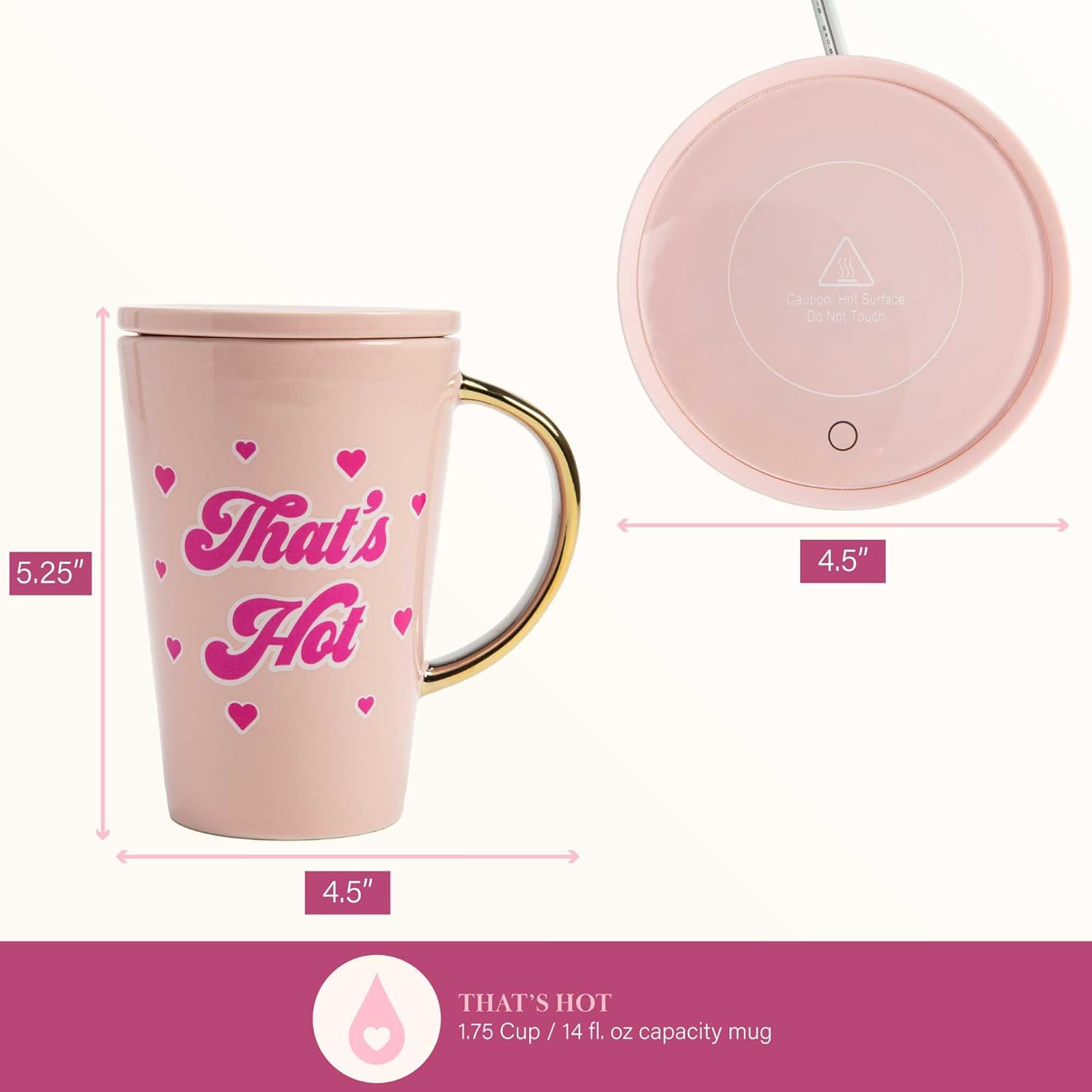 Paris Hilton Electric Mug Warmer Set, Electric Gravity Mug Warmer with 14-Ounce Ceramic Coffee Mug with Lid, Heat Sensitive Color Changing Design, Auto-Shut Off, 3-Piece Set, Pink and Gold Paris Hilton Electric Mug Warmer Set, Electric Gravity Mug Warmer with 14-Ounce Ceramic Coffee Mug with Lid, Heat Sensitive Color Changing Design, Auto-Shut Off, 3-Piece Set, Pink and Gold
