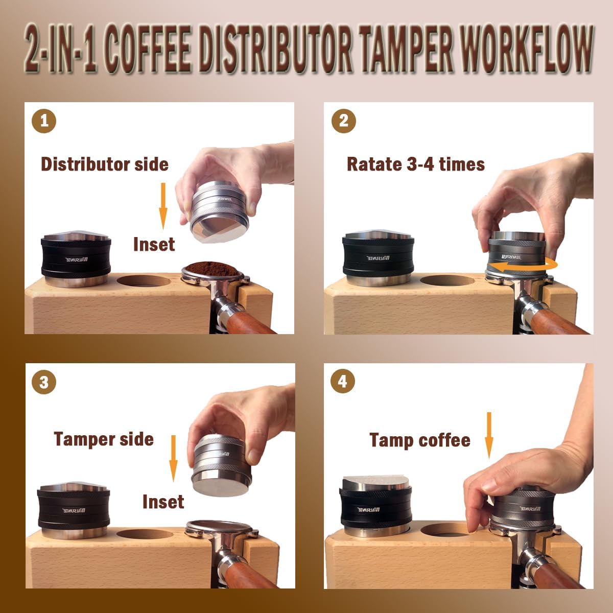 Professional Espresso Distribution Tool - Adjustable Depth and Dual Head Coffee Tamper - Stainless Steel, Double-Sided Coffee Leveler - Espresso Machine Accessories (Gun Metal, 58.5mm) Professional Espresso Distribution Tool - Adjustable Depth and Dual Head Coffee Tamper - Stainless Steel, Double-Sided Coffee Leveler - Espresso Machine Accessories (Gun Metal, 58.5mm)