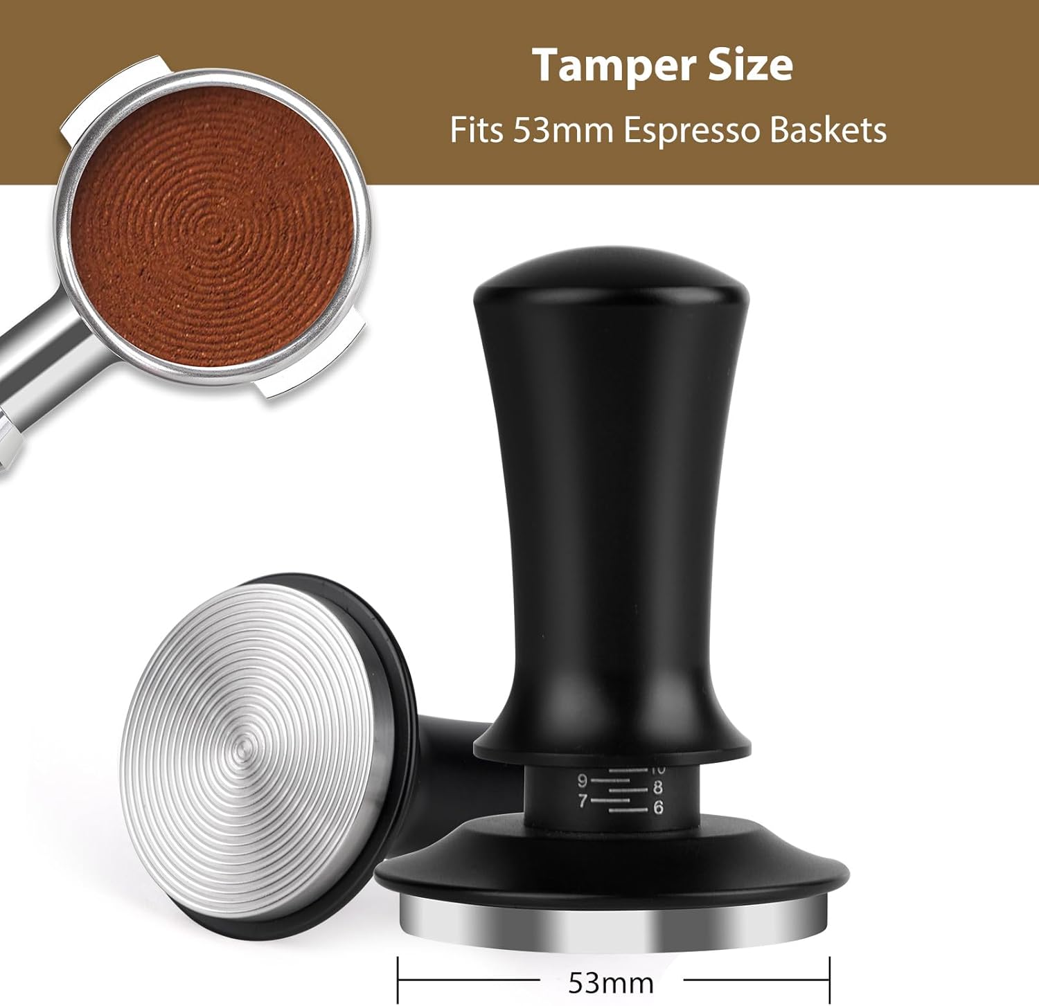 53mm Espresso Tamper, Coffee Tamper for Espresso Machine, Espresso Tamp with Spring Loaded Tamper, Depth-adjustable Espresso Hand Tampers 53mm 53mm Espresso Tamper, Coffee Tamper for Espresso Machine, Espresso Tamp with Spring Loaded Tamper, Depth-adjustable Espresso Hand Tampers 53mm