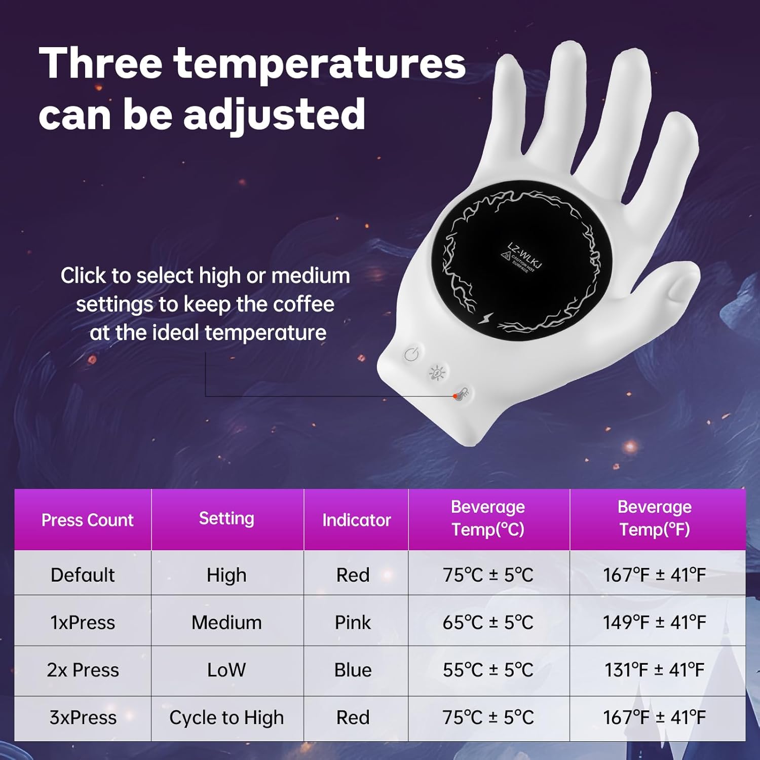 Devils Hand Heating Mug Warmer Set - 3 Temp Settings 8H Timer, Coffee Cup Warmer Plate for Desk Auto Shut Off, Ideal Beverage Warmer Gift for Coffee, Tea, Milk (White) Devils Hand Heating Mug Warmer Set - 3 Temp Settings 8H Timer, Coffee Cup Warmer Plate for Desk Auto Shut Off, Ideal Beverage Warmer Gift for Coffee, Tea, Milk (White)