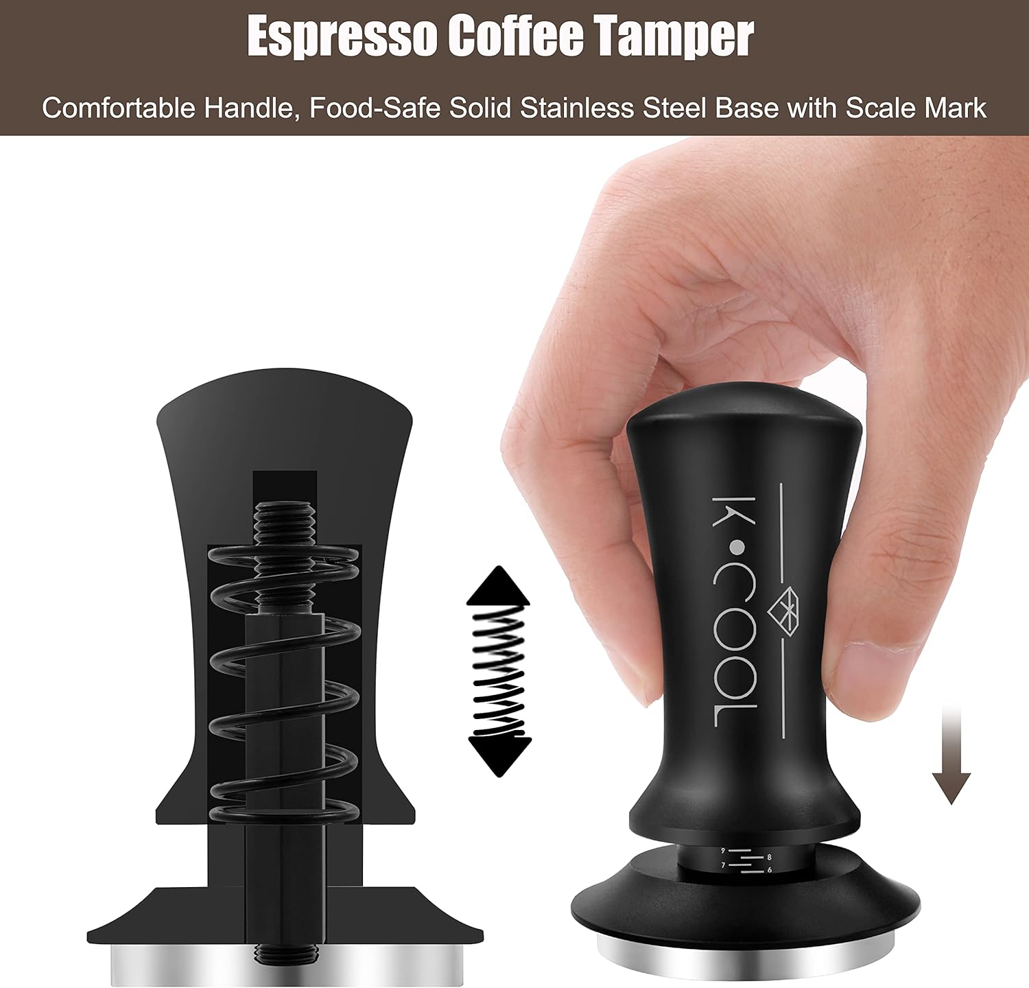 K COOL 51mm Coffee Espresso Tamper, Premium Barista Tools, Calibrated Spring Tamper, 100% Stainless Steel Flat Base Tamper with Scale Mark for Espresso Machine (Black) K COOL 51mm Coffee Espresso Tamper, Premium Barista Tools, Calibrated Spring Tamper, 100% Stainless Steel Flat Base Tamper with Scale Mark for Espresso Machine (Black)