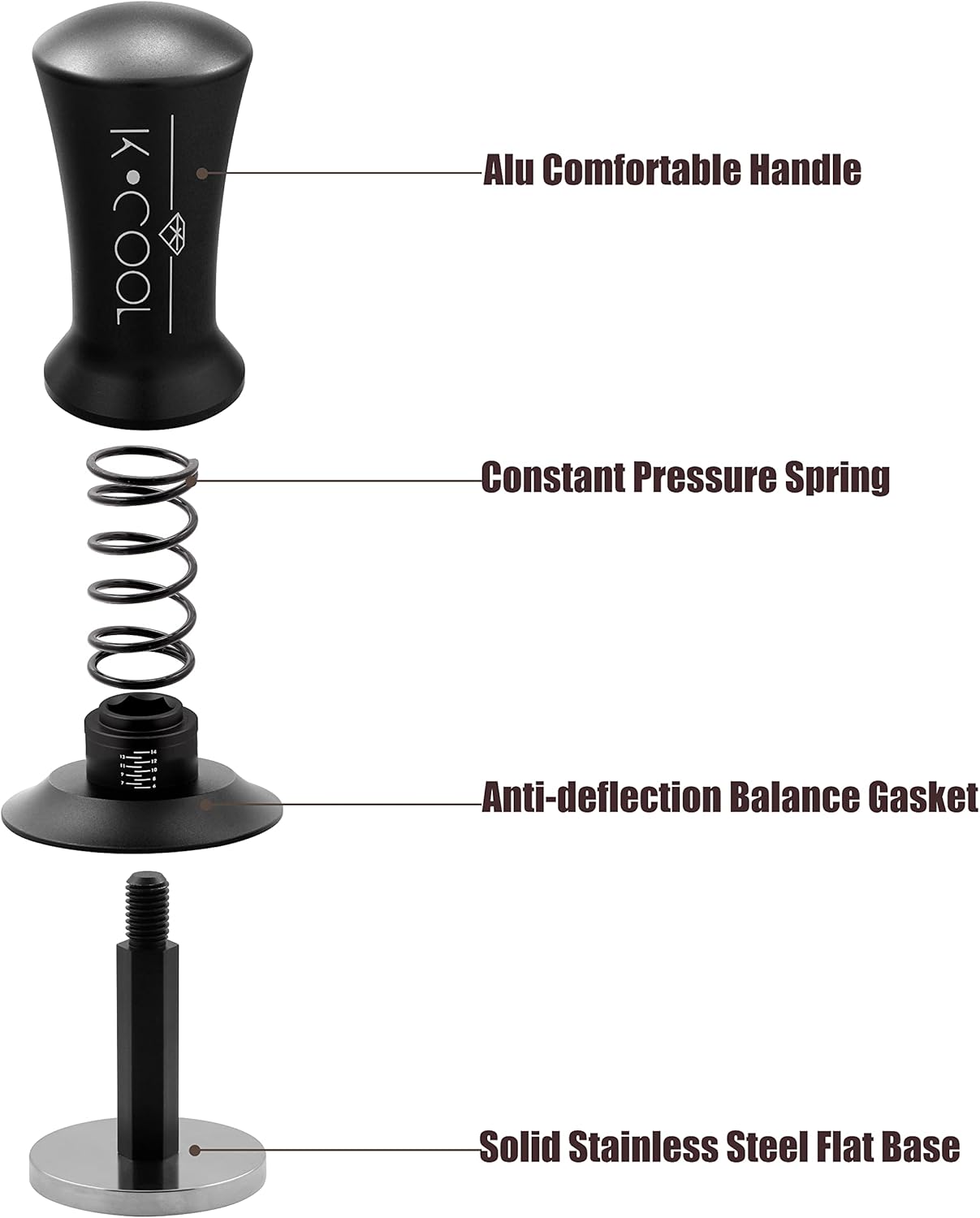 K COOL 51mm Coffee Espresso Tamper, Premium Barista Tools, Calibrated Spring Tamper, 100% Stainless Steel Flat Base Tamper with Scale Mark for Espresso Machine (Black) K COOL 51mm Coffee Espresso Tamper, Premium Barista Tools, Calibrated Spring Tamper, 100% Stainless Steel Flat Base Tamper with Scale Mark for Espresso Machine (Black)