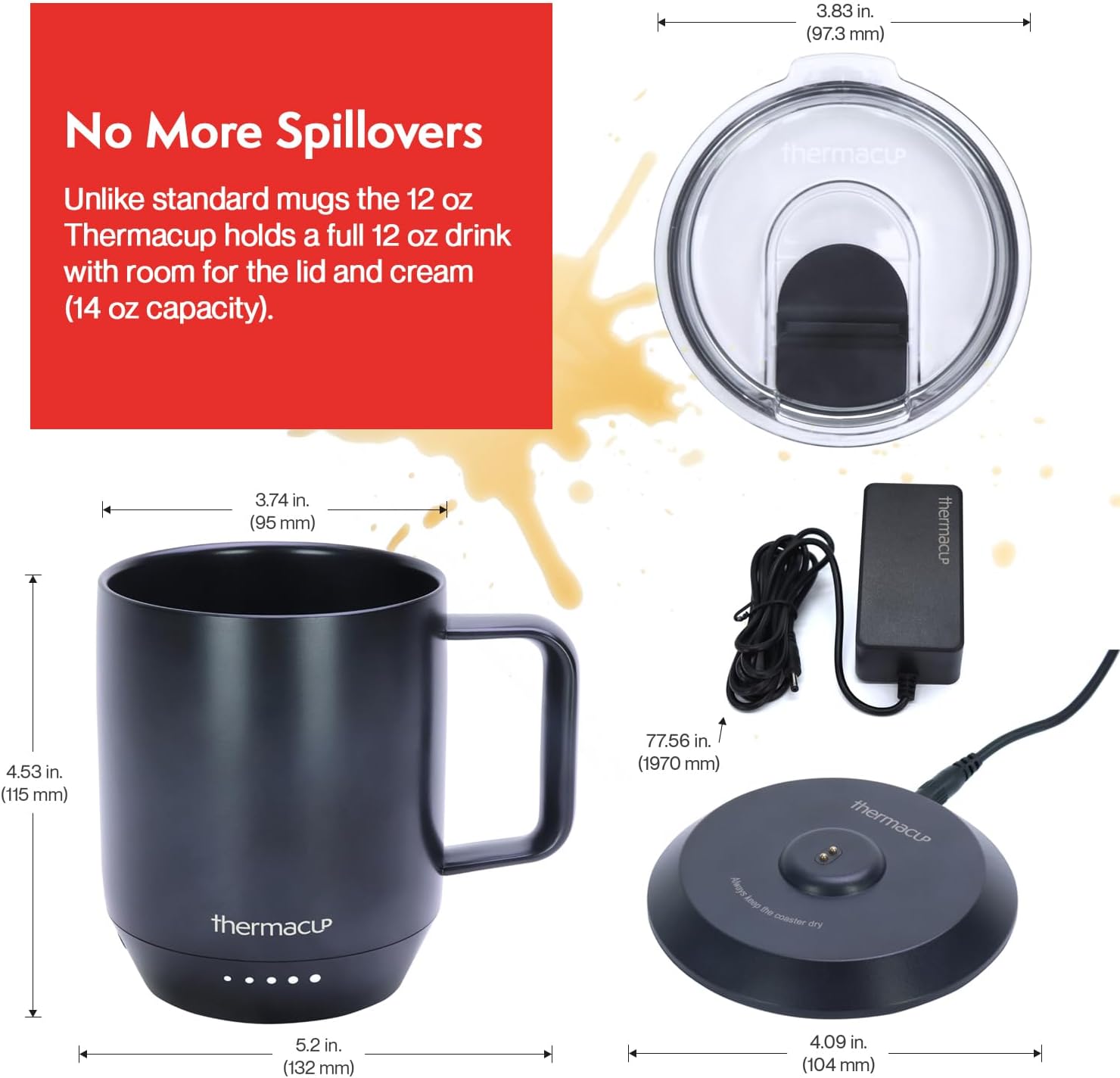 Mega 8-Hour Battery Self-Heating Coffee Mug with | Temperature Controlled Steel Smart Mug with Lid, 14oz (12oz with Lid) | Perfect Holiday Gift for Coffee Tea Lovers Mega 8-Hour Battery Self-Heating Coffee Mug with | Temperature Controlled Steel Smart Mug with Lid, 14oz (12oz with Lid) | Perfect Holiday Gift for Coffee Tea Lovers