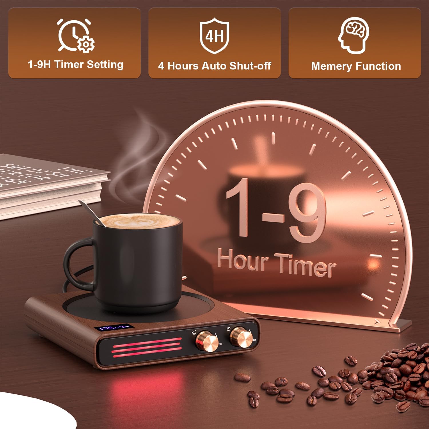 Mug Warmer, CEROBEAR 50W Coffee Cup Warmer for Desk with 9 Tempreture Settings, 1-9Hrs Auto Shut Off Smart Candle Warmer with LED Lights, Electric Beverage Warmer Plate for Coffee, Tea, Water, Milk Mug Warmer, CEROBEAR 50W Coffee Cup Warmer for Desk with 9 Tempreture Settings, 1-9Hrs Auto Shut Off Smart Candle Warmer with LED Lights, Electric Beverage Warmer Plate for Coffee, Tea, Water, Milk