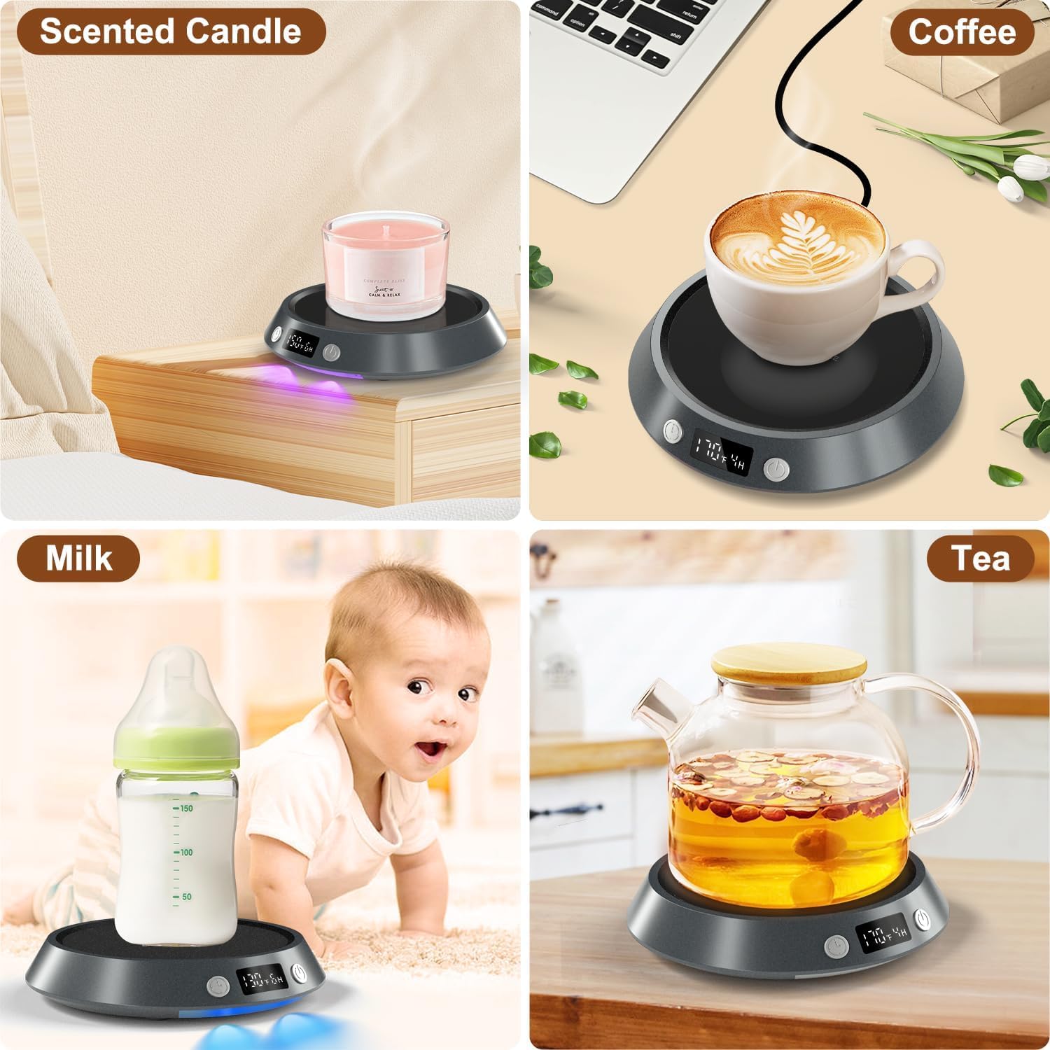 Coffee Mug Warmer, 130℉/150℉/170℉ Coffee Warmer for Desk with Auto Shut Off, Smart Candle Warmer with LED Lights, Beverage Tea Water Milk Warmer for All Cups and Mugs Coffee Mug Warmer, 130℉/150℉/170℉ Coffee Warmer for Desk with Auto Shut Off, Smart Candle Warmer with LED Lights, Beverage Tea Water Milk Warmer for All Cups and Mugs