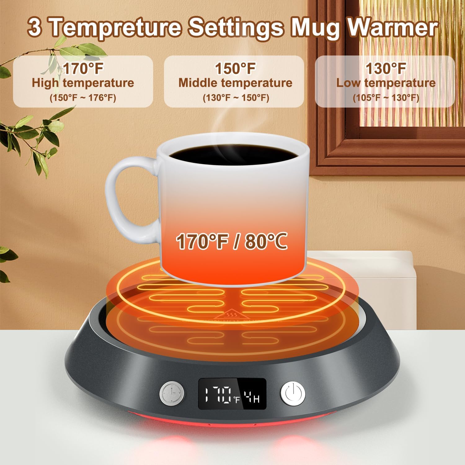 Coffee Mug Warmer, 130℉/150℉/170℉ Coffee Warmer for Desk with Auto Shut Off, Smart Candle Warmer with LED Lights, Beverage Tea Water Milk Warmer for All Cups and Mugs Coffee Mug Warmer, 130℉/150℉/170℉ Coffee Warmer for Desk with Auto Shut Off, Smart Candle Warmer with LED Lights, Beverage Tea Water Milk Warmer for All Cups and Mugs