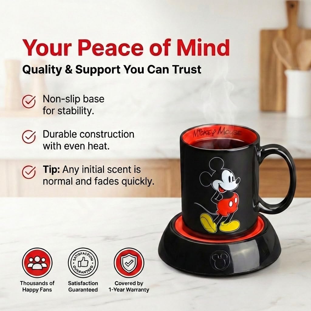 Disney Mickey Mouse Mug Warmer with 12 oz Mug by Select Brands - Coffee Cup Warmer with Ceramic Mug Included - Electric Warmer Plate for Home Office - Disney Kitchen Accessories - Mickey Mouse Disney Mickey Mouse Mug Warmer with 12 oz Mug by Select Brands - Coffee Cup Warmer with Ceramic Mug Included - Electric Warmer Plate for Home Office - Disney Kitchen Accessories - Mickey Mouse