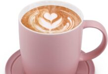 BESTINNKITS Smart Coffee Set Auto On/Off Gravity-induction Mug Office Desk Use, Candle Wax Cup Warmer Heating Plate (Up To 131F/55C), 14oz (Pink Set)