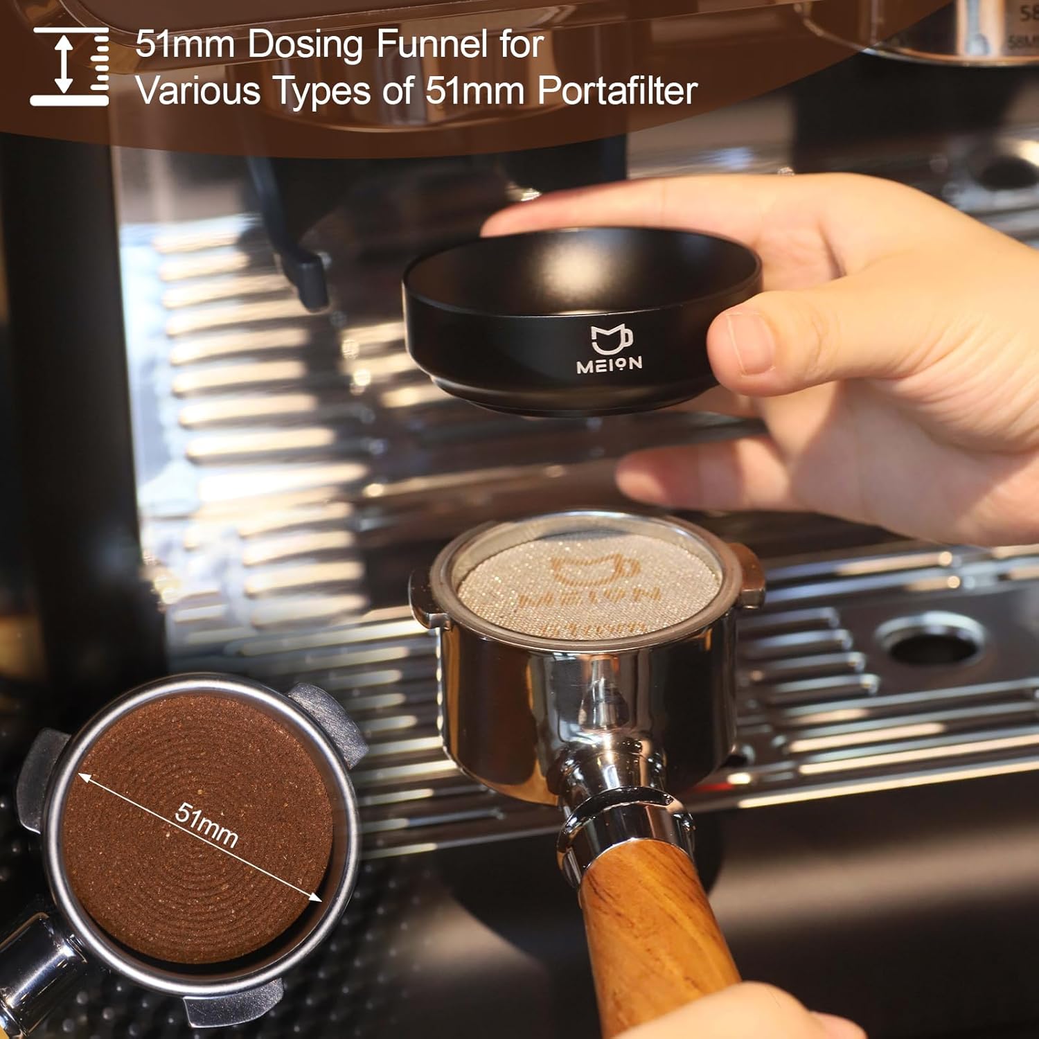 MEION 54mm Dosing Funnel for Breville Portafilters, Magnetic Espresso Dosing Funnel Coffee Funnel, Espresso Tools Espresso Accessories (Black, 54mm) MEION 54mm Dosing Funnel for Breville Portafilters, Magnetic Espresso Dosing Funnel Coffee Funnel, Espresso Tools Espresso Accessories (Black, 54mm)