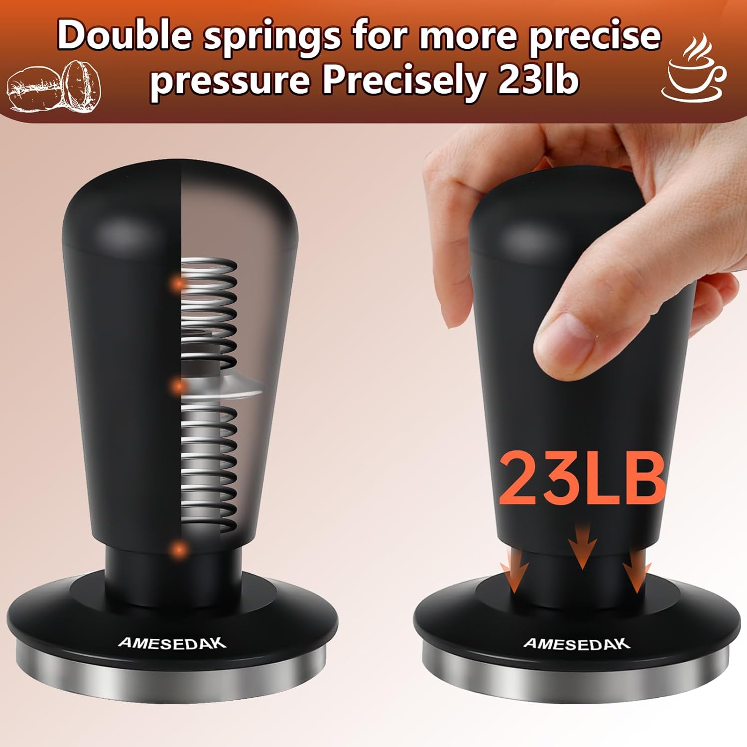 53.3mm Espresso Tamper, Premium Barista Tamper with Calibrated Spring, 23lb Coffee Tamper with Anodized Aluminum Handle Stand for Espresso Coffee Machine (Black) 53.3mm Espresso Tamper, Premium Barista Tamper with Calibrated Spring, 23lb Coffee Tamper with Anodized Aluminum Handle Stand for Espresso Coffee Machine (Black)