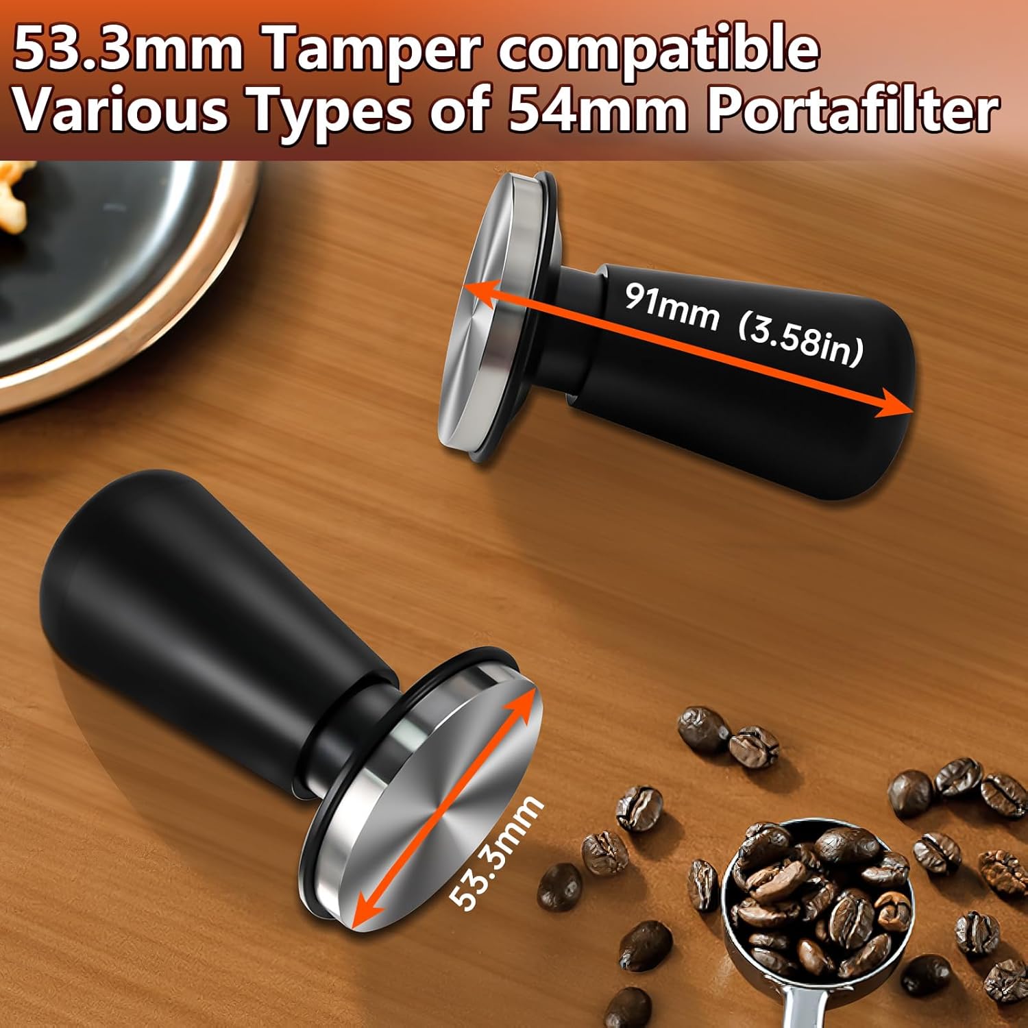 53.3mm Espresso Tamper, Premium Barista Tamper with Calibrated Spring, 23lb Coffee Tamper with Anodized Aluminum Handle Stand for Espresso Coffee Machine (Black) 53.3mm Espresso Tamper, Premium Barista Tamper with Calibrated Spring, 23lb Coffee Tamper with Anodized Aluminum Handle Stand for Espresso Coffee Machine (Black)