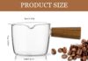 Mwellewm Single Spout Espresso Coffee Shot Glass with Wood Handle Measuring Cup Triple Pitcher Milk Cup Coffee Replacement Carafe for Barista Coffee Carafe Milk Espresso Making, 75 ml (2 Pieces)