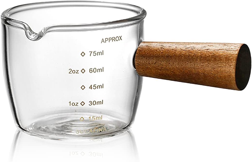 Mwellewm Single Spout Espresso Coffee Shot Glass with Wood Handle Measuring Cup Triple Pitcher Milk Cup Coffee Replacement Carafe for Barista Coffee Carafe Milk Espresso Making, ml (2 Pieces) Mwellewm Single Spout Espresso Coffee Shot Glass with Wood Handle Measuring Cup Triple Pitcher Milk Cup Coffee Replacement Carafe for Barista Coffee Carafe Milk Espresso Making, ml (2 Pieces)