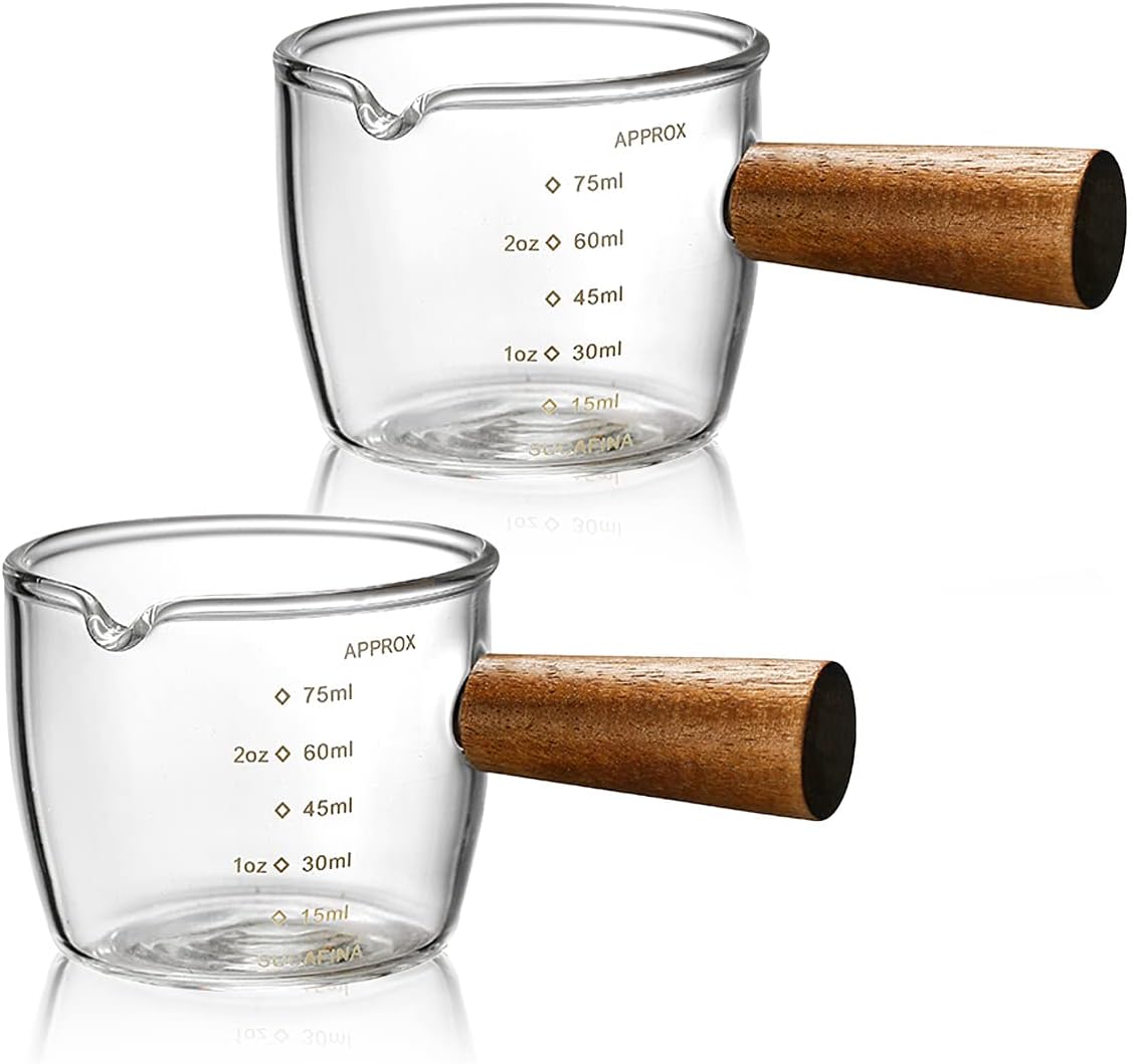 Mwellewm Single Spout Espresso Coffee Shot Glass with Wood Handle Measuring Cup Triple Pitcher Milk Cup Coffee Replacement Carafe for Barista Coffee Carafe Milk Espresso Making, ml (2 Pieces) Mwellewm Single Spout Espresso Coffee Shot Glass with Wood Handle Measuring Cup Triple Pitcher Milk Cup Coffee Replacement Carafe for Barista Coffee Carafe Milk Espresso Making, ml (2 Pieces)