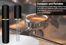 NEXA 53mm Espresso Coffee Self-Leveling tamper press, Spring Loaded 30lbs Calibration, barista-perfect flat stainless steel base, 6 needles 0.4mm WDT distribution tool