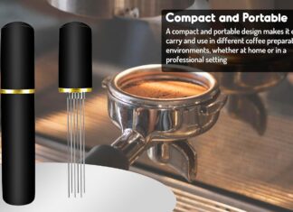 NEXA 53mm Espresso Coffee Self-Leveling tamper press, Spring Loaded 30lbs Calibration, barista-perfect flat stainless steel base, 6 needles 0.4mm WDT distribution tool