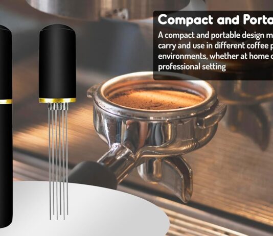 NEXA 53mm Espresso Coffee Self-Leveling tamper press, Spring Loaded 30lbs Calibration, barista-perfect flat stainless steel base, 6 needles 0.4mm WDT distribution tool