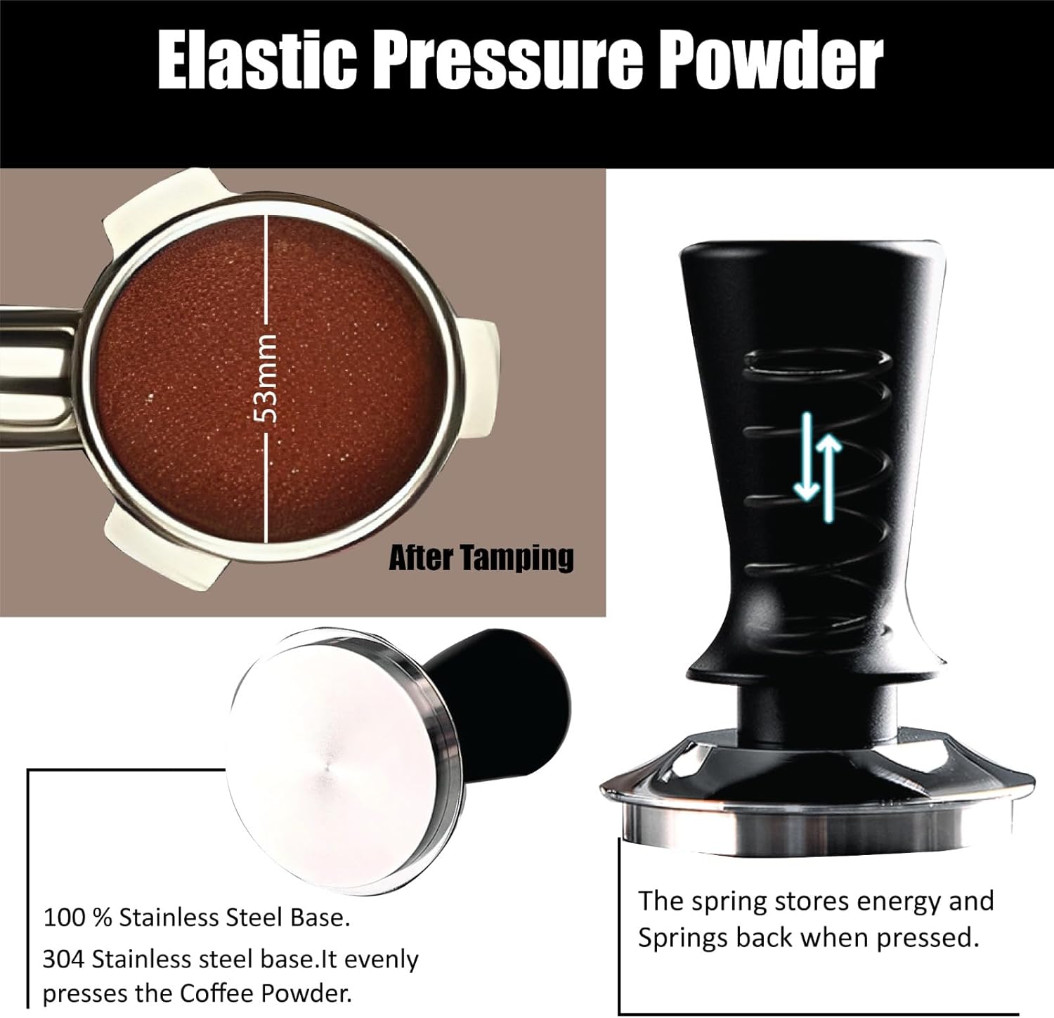 NEXA 53mm Espresso Coffee Self-Leveling tamper press, Spring Loaded 30lbs Calibration, barista-perfect flat stainless steel base, needles 0.4mm WDT distribution tool NEXA 53mm Espresso Coffee Self-Leveling tamper press, Spring Loaded 30lbs Calibration, barista-perfect flat stainless steel base, needles 0.4mm WDT distribution tool