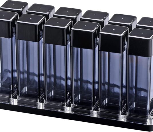 Normcore Single Dose Coffee Bean Storage Containers – 12 Tubes Espresso Bean Cellars with Stand & Hopper – One-Way Exhaust Valve – Capacity 25-28g – Lt Smoke Grey