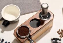 Tamping Station Wood Tamper Station Espresso Tamper Stand Anti-Slip Wooden Tamper Holder Station for 51/54mm Portafilters, Tamper and Distributor