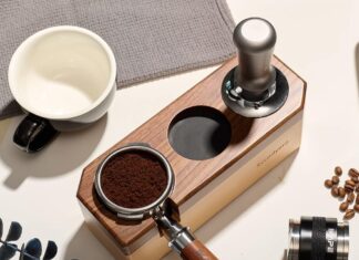 Tamping Station Wood Tamper Station Espresso Tamper Stand Anti-Slip Wooden Tamper Holder Station for 51/54mm Portafilters, Tamper and Distributor