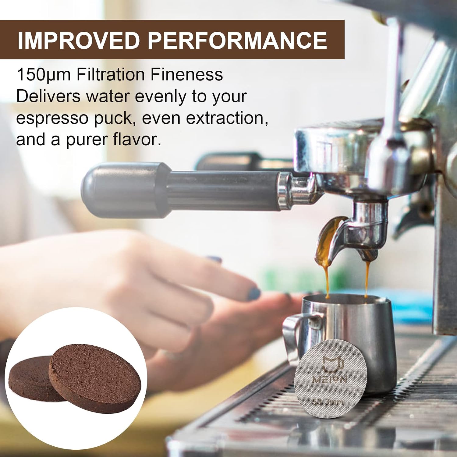 Espresso Puck Screen 53.3mm Reusable Coffee Filter for Espresso Portafilter Filter Basket 54mm, 1.7mm Thickness 150μm, Stainless Steel Espresso Filter Screen (53.3MM) Espresso Puck Screen 53.3mm Reusable Coffee Filter for Espresso Portafilter Filter Basket 54mm, 1.7mm Thickness 150μm, Stainless Steel Espresso Filter Screen (53.3MM)