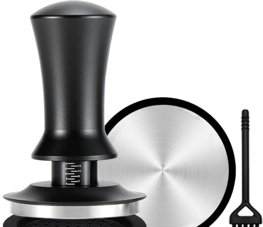 JacoJe Coffee 51mm Espresso Tamper, Espresso Accessorie Kit, Spring-Loaded WDT Barista Tool Calibrated (30 lb) 100% Stainless Steel Flat Base Tamper for Espresso Machine with Silicone Pad and Brush