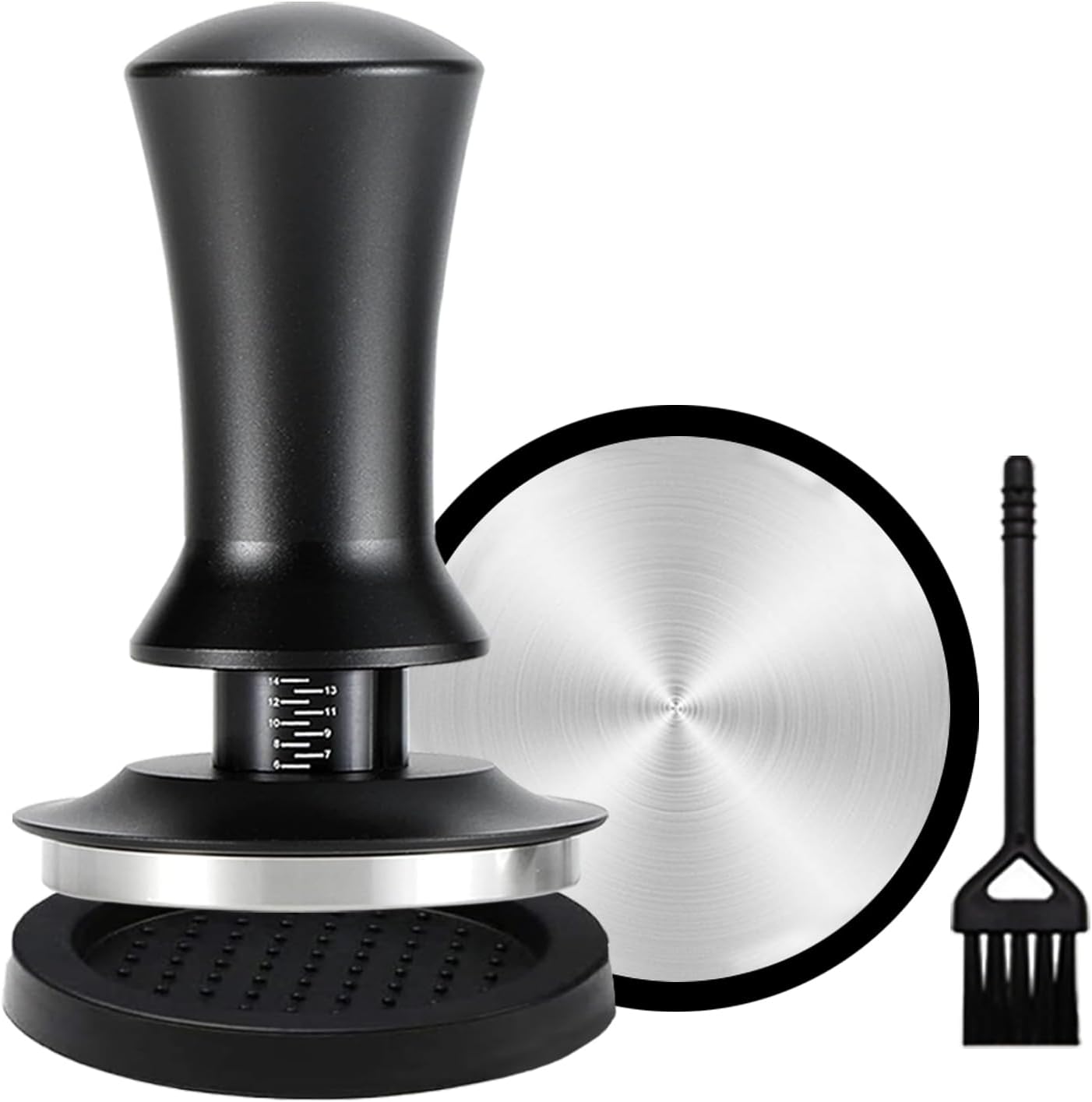 JacoJe Coffee 51mm Espresso Tamper, Espresso Accessorie Kit, Spring-Loaded WDT Barista Tool Calibrated (30 lb) 100% Stainless Steel Flat Base Tamper for Espresso Machine with Silicone Pad and Brush JacoJe Coffee 51mm Espresso Tamper, Espresso Accessorie Kit, Spring-Loaded WDT Barista Tool Calibrated (30 lb) 100% Stainless Steel Flat Base Tamper for Espresso Machine with Silicone Pad and Brush