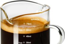 PARACITY Espresso Cup with Handle, 2.5 OZ Double Spout Clear Glass Measuring Cup with Dual Scale, Espresso Shot Glass with V-Shaped Mouth, Espresso Accessories(1 pack)