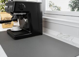 HotLive Coffee Mat – Absorbent Hide Stain Rubber Backed Dish Drying Mat for Kitchen Counter – Bar Mats for Countertops Accessories Fit Under Coffee Maker Espresso Machine
