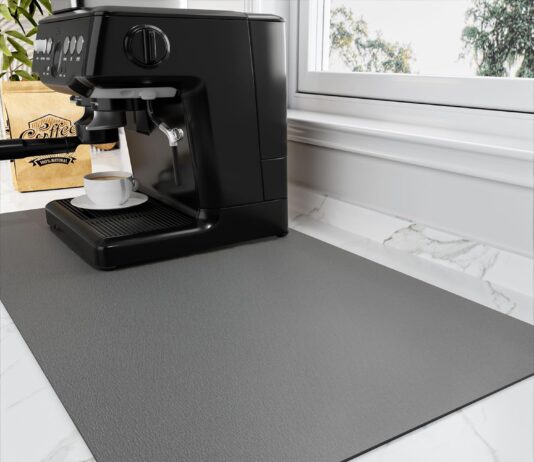 HotLive Coffee Mat – Absorbent Hide Stain Rubber Backed Dish Drying Mat for Kitchen Counter – Bar Mats for Countertops Accessories Fit Under Coffee Maker Espresso Machine