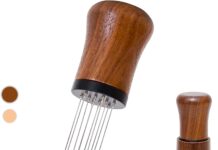 WDT Espresso Tool, Espresso distribution Tools,10 Needles 0.35mm Espresso Coffee Stirrer, Nature Wood Handle with Stand (Walnut)
