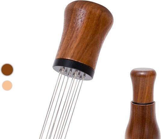 WDT Espresso Tool, Espresso distribution Tools,10 Needles 0.35mm Espresso Coffee Stirrer, Nature Wood Handle with Stand (Walnut)
